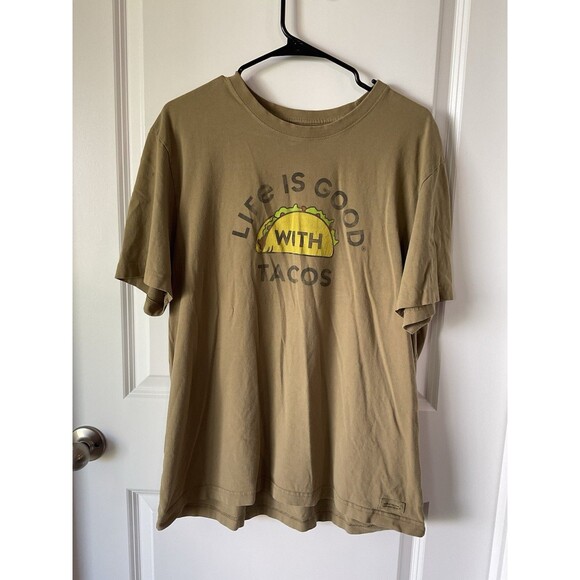 Mens T-Shirt Life Is Good With Tacos Large Green Shirt Top Tacos - Picture 1 of 8